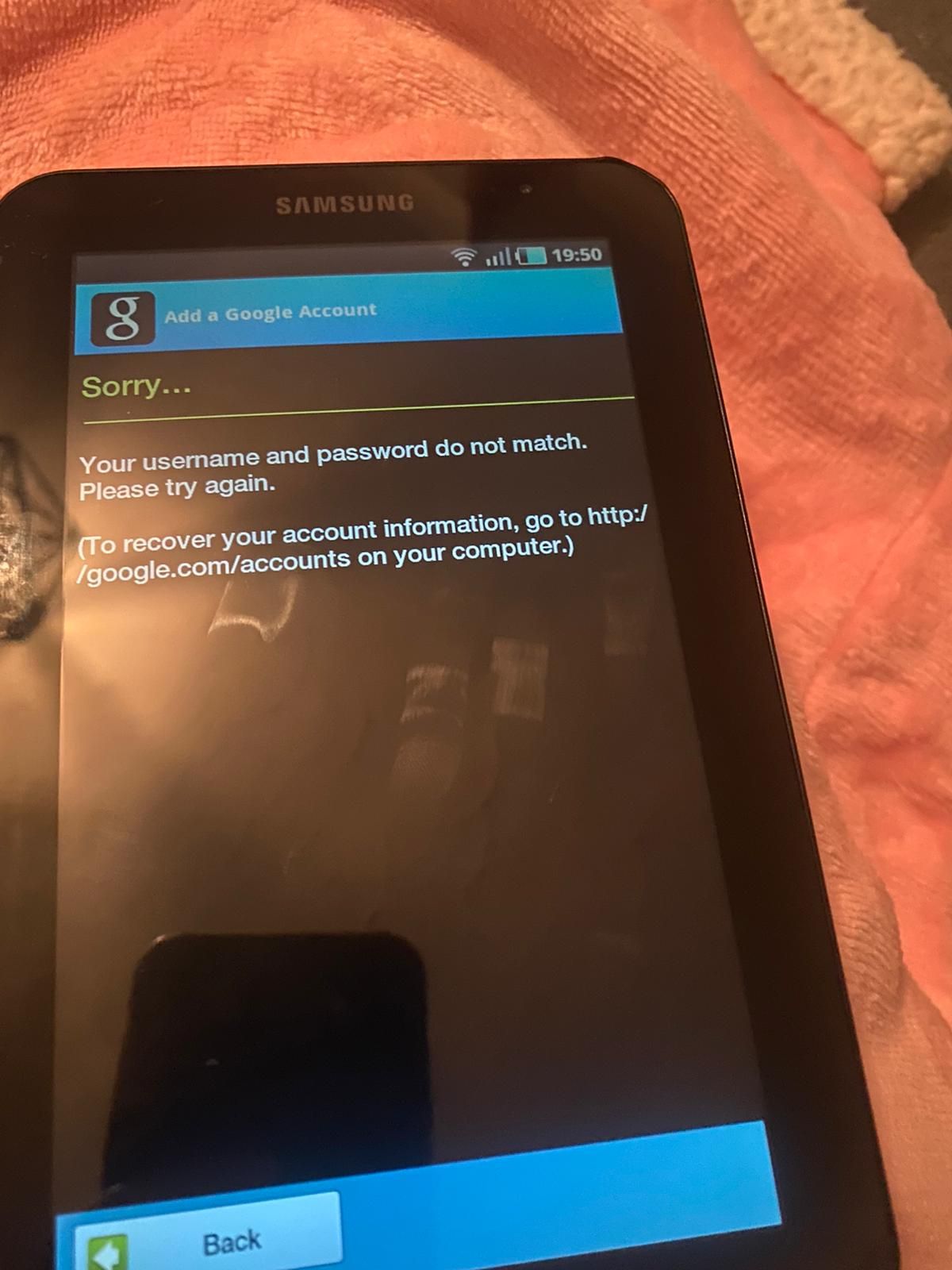 Samsung Galaxy Tab Unable to log into Google Account - Samsung Community