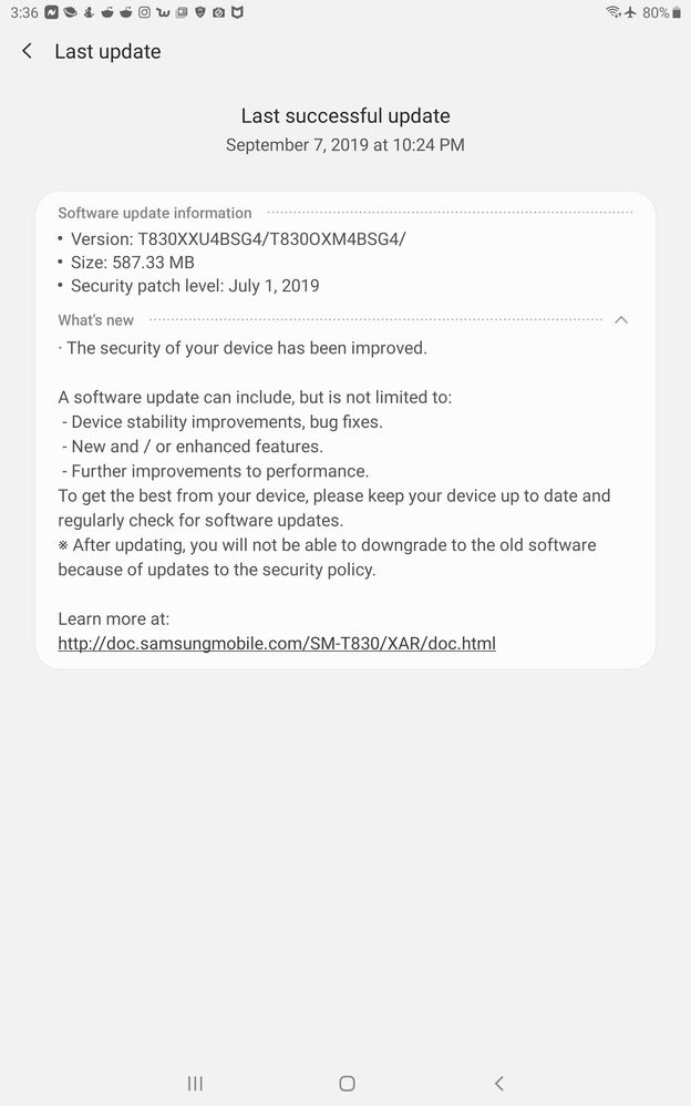 Security Update September 2019 Samsung Galaxy Tab S4