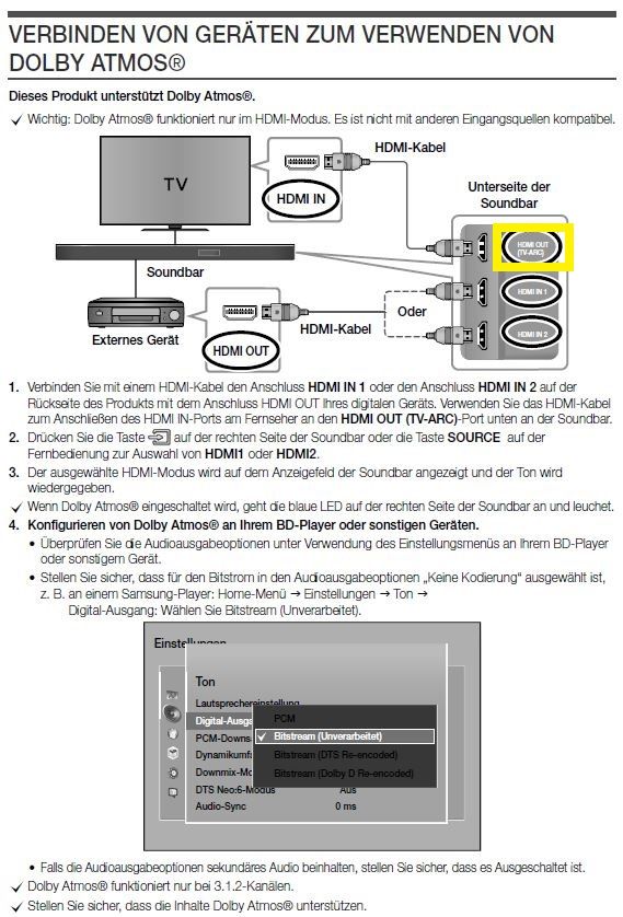 Kein Dolby Atmos über HDMI ARC Seite 2 Samsung Community