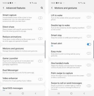 To activate Smart alert, find Motions and gestures in Settings