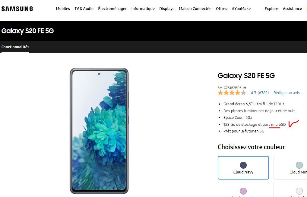 Résolu S20 FE 5g carte sd Samsung Community