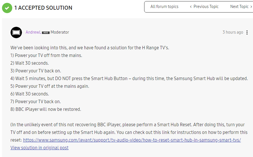 Solved: BBC Iplayer not working - Samsung Community