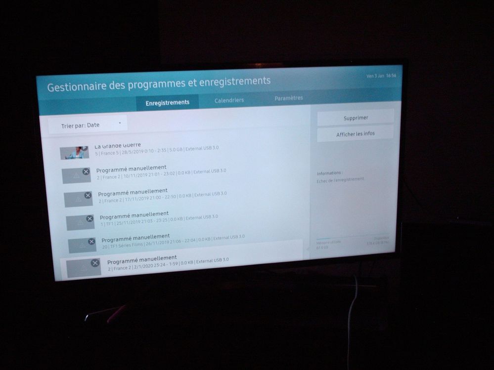 Echec enregistrement PVR sur TV UE40MU6105 - Samsung Community