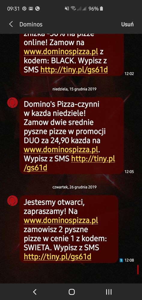 Wielkość czcionki w sms