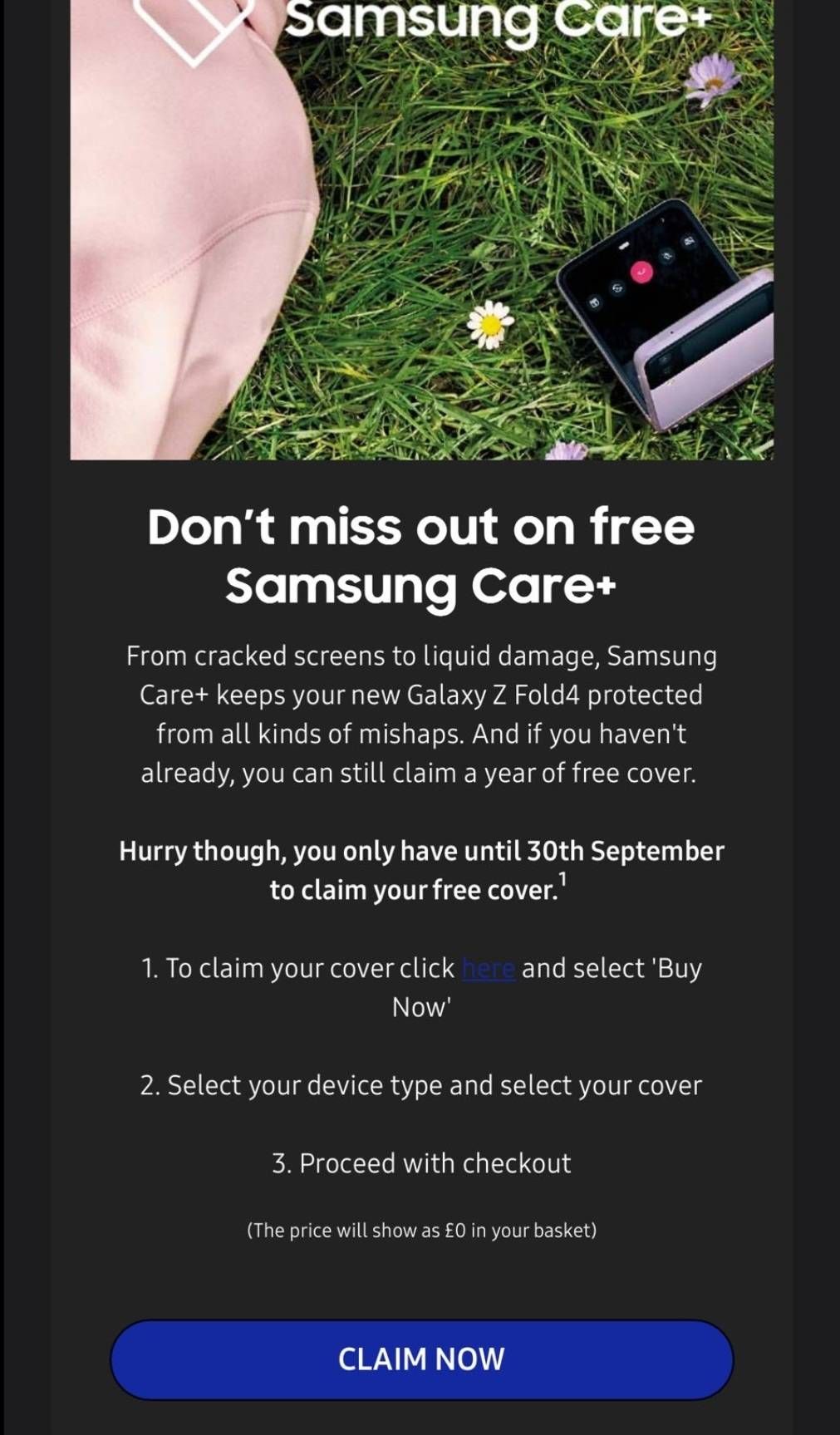 Zamjena ekrana na Samsung Galaxy Z Fold 4 ili Z Flip 4 košta 29 dolara uz Samsung Care Plus osiguranje.