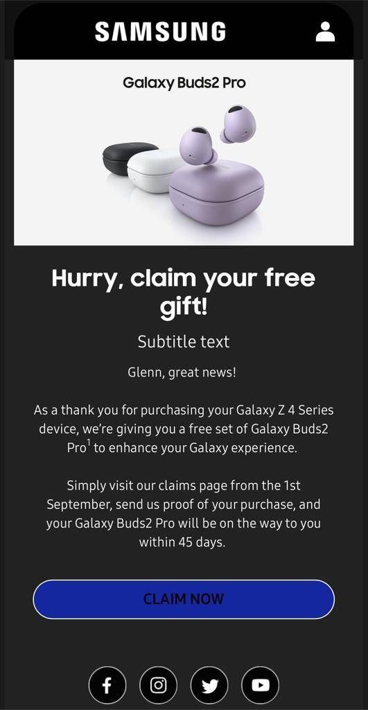 Samsung promotions outlet claims galaxy buds