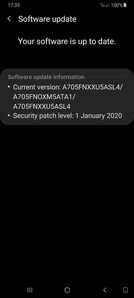 Samsung A70 January 2020 Security Update