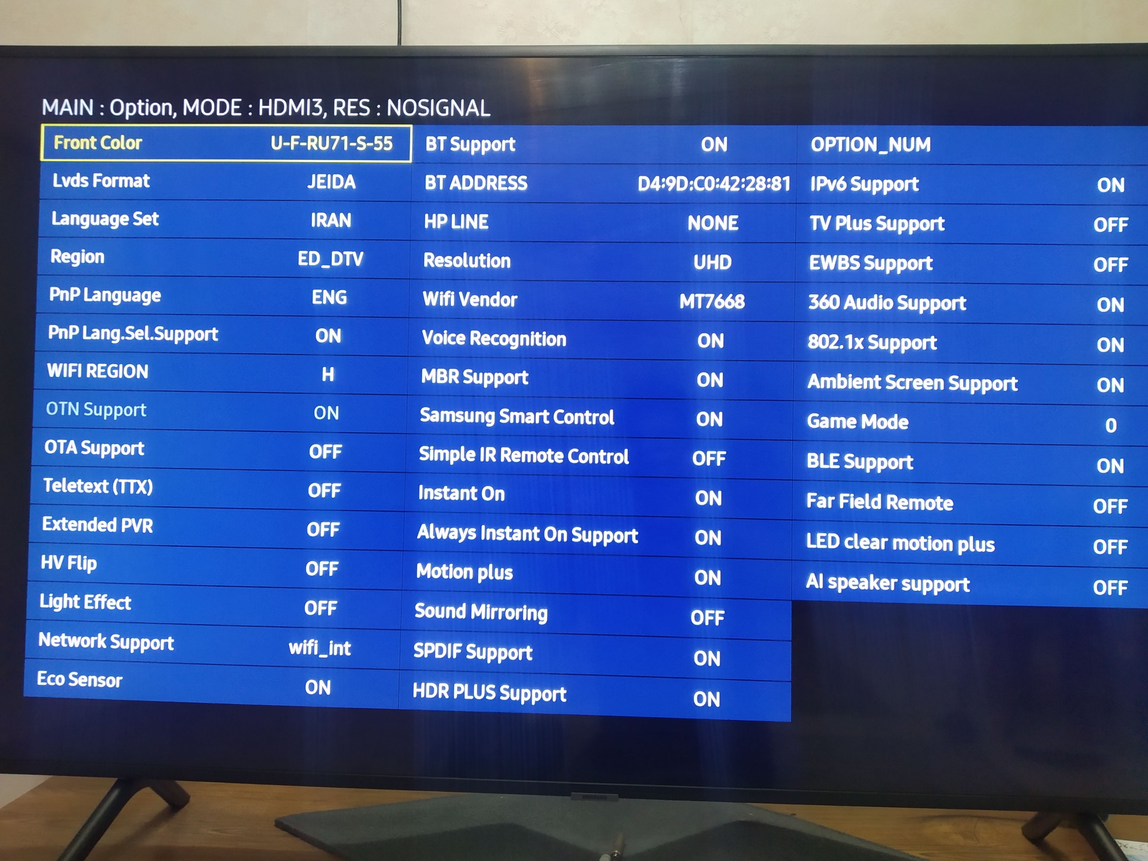 Problem in service menu TV UA55RU7100-Tuner setup - Samsung Community