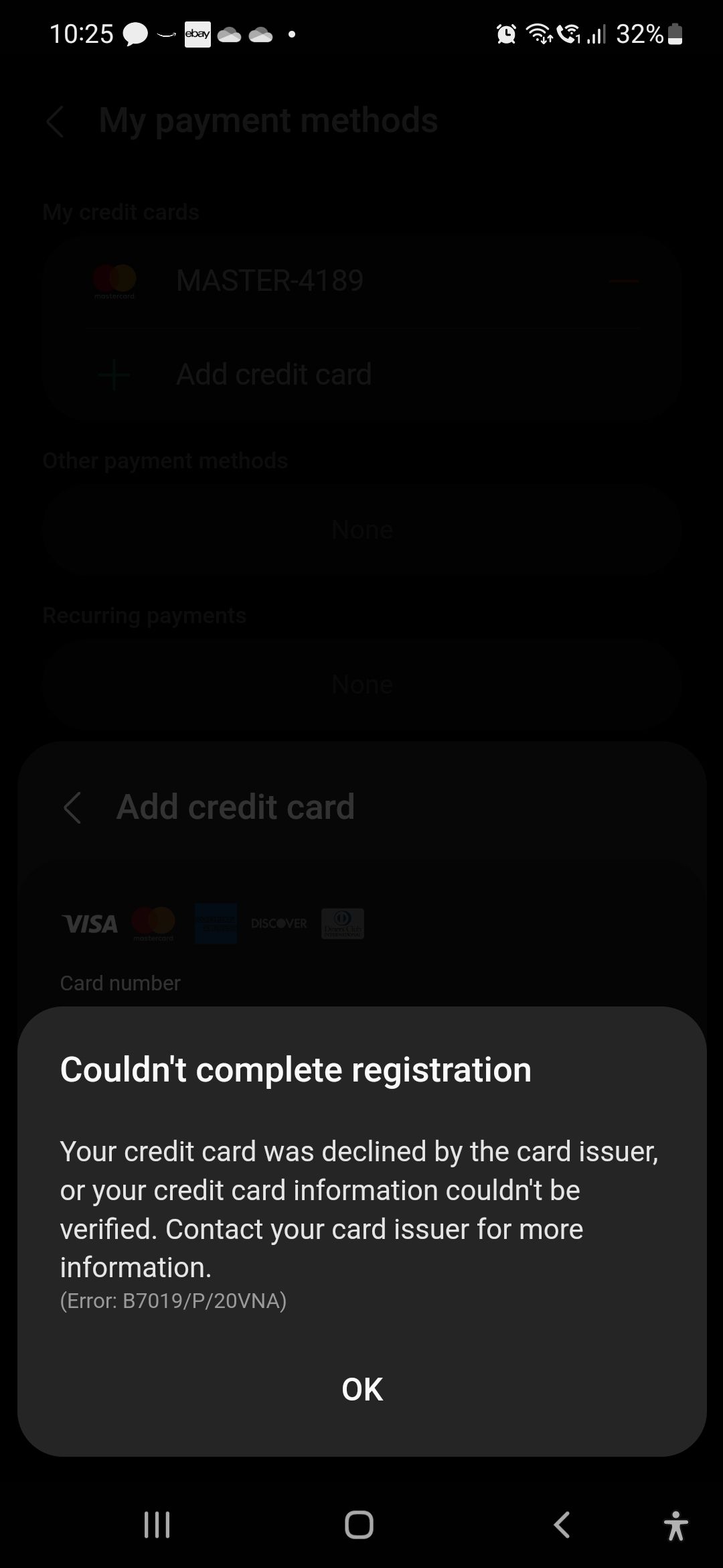Unable to add credit card details - Samsung Community
