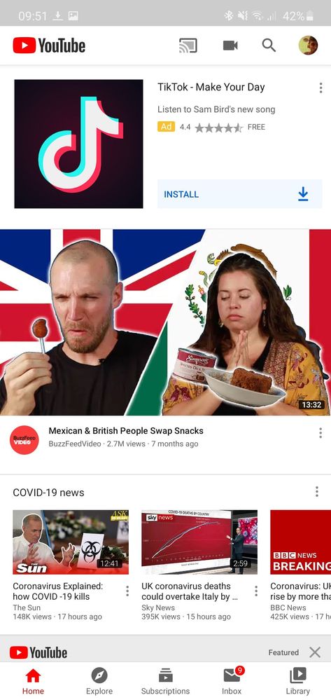 After opening the YouTube app