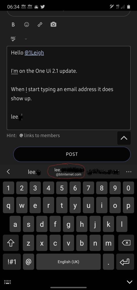 I typed in lee. and the whole email address came up.