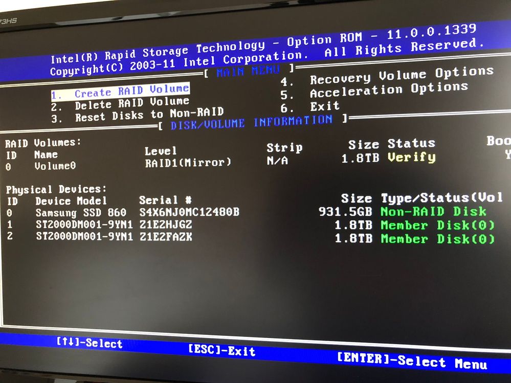 config screen after disk swap