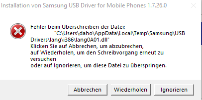 Gelöst: Samsung USB Treiber - Fehler beim Überschreiben der Datei. - Samsung  Community