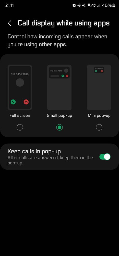 Keep calls in pop up.