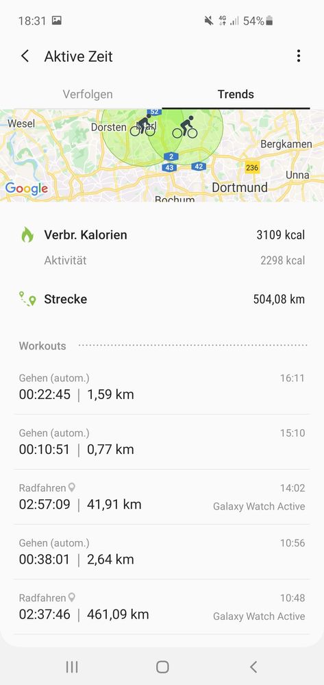 Watch Active Aufzeichnung Radfahren - zu viele Kilometer - Samsung Community