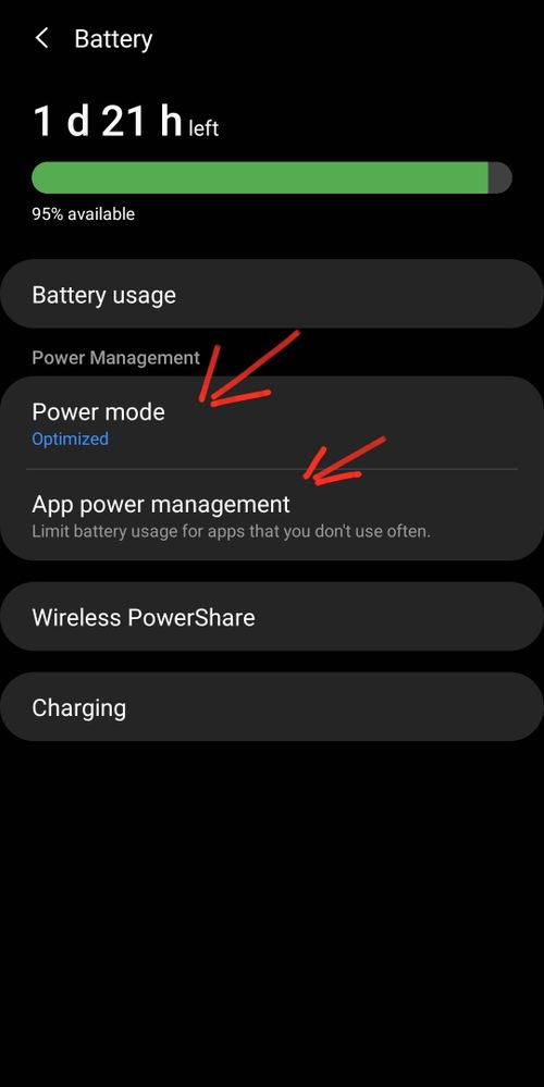 Device Care in the battery settings