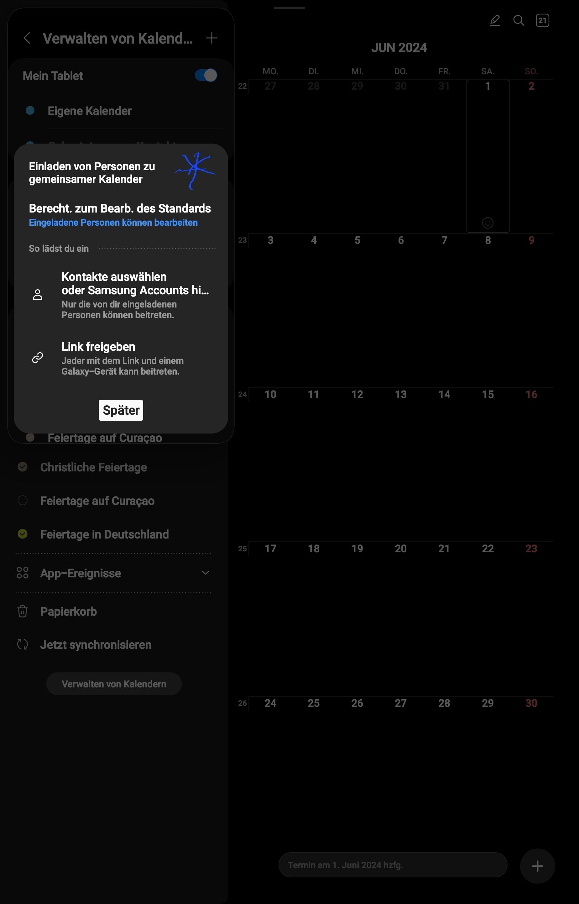 Samsung Kalender synchronisieren mit gemeinsamen Kalender - Samsung 