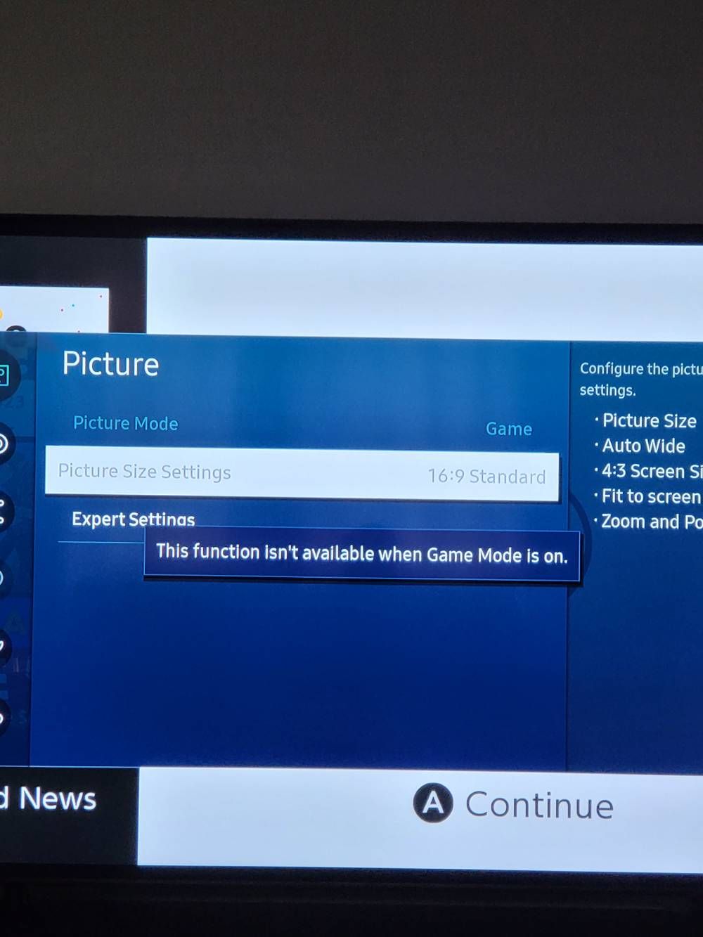 Tv picture size issue Samsung Community