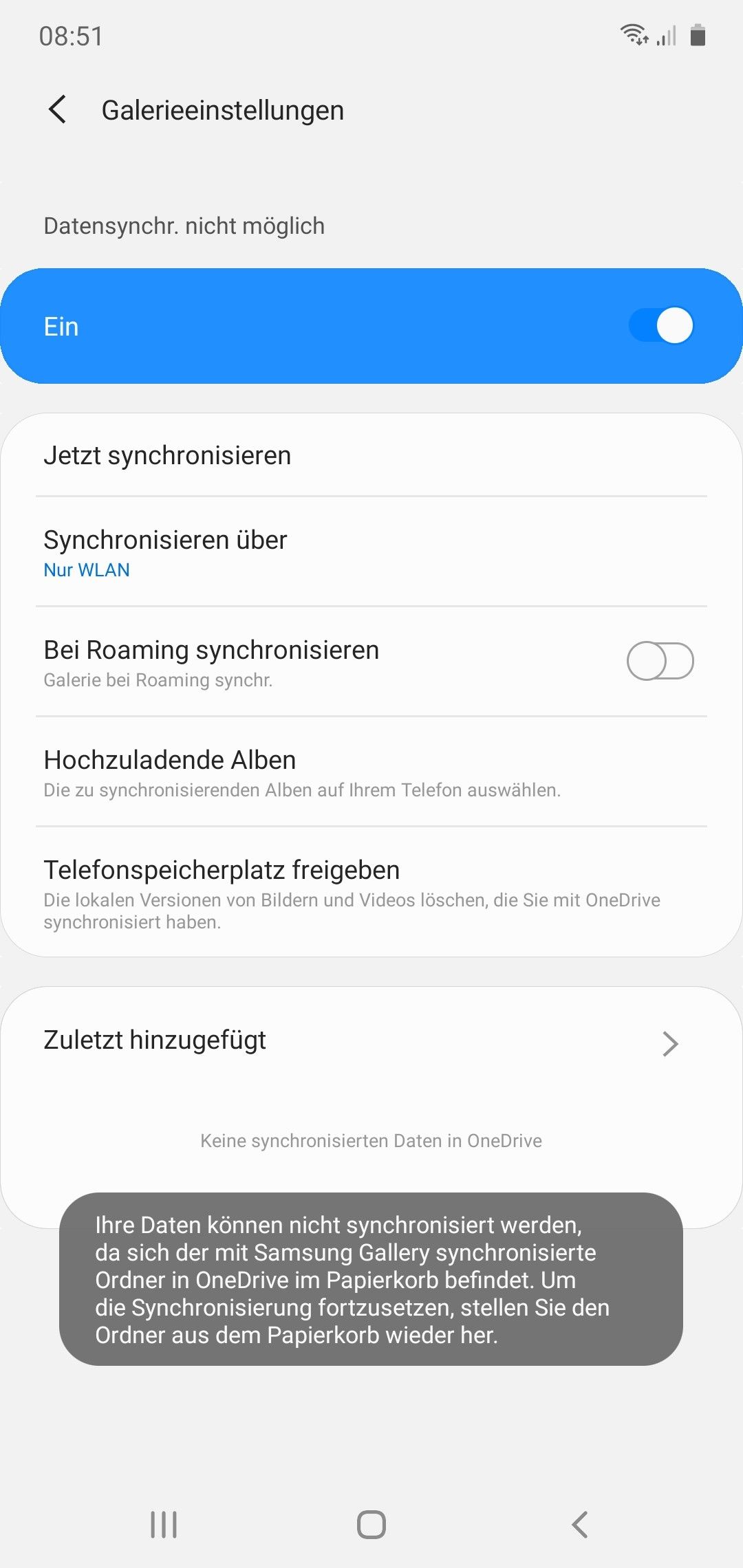 Fehler bei versuch Galerie Synchronisierung - Samsung Community