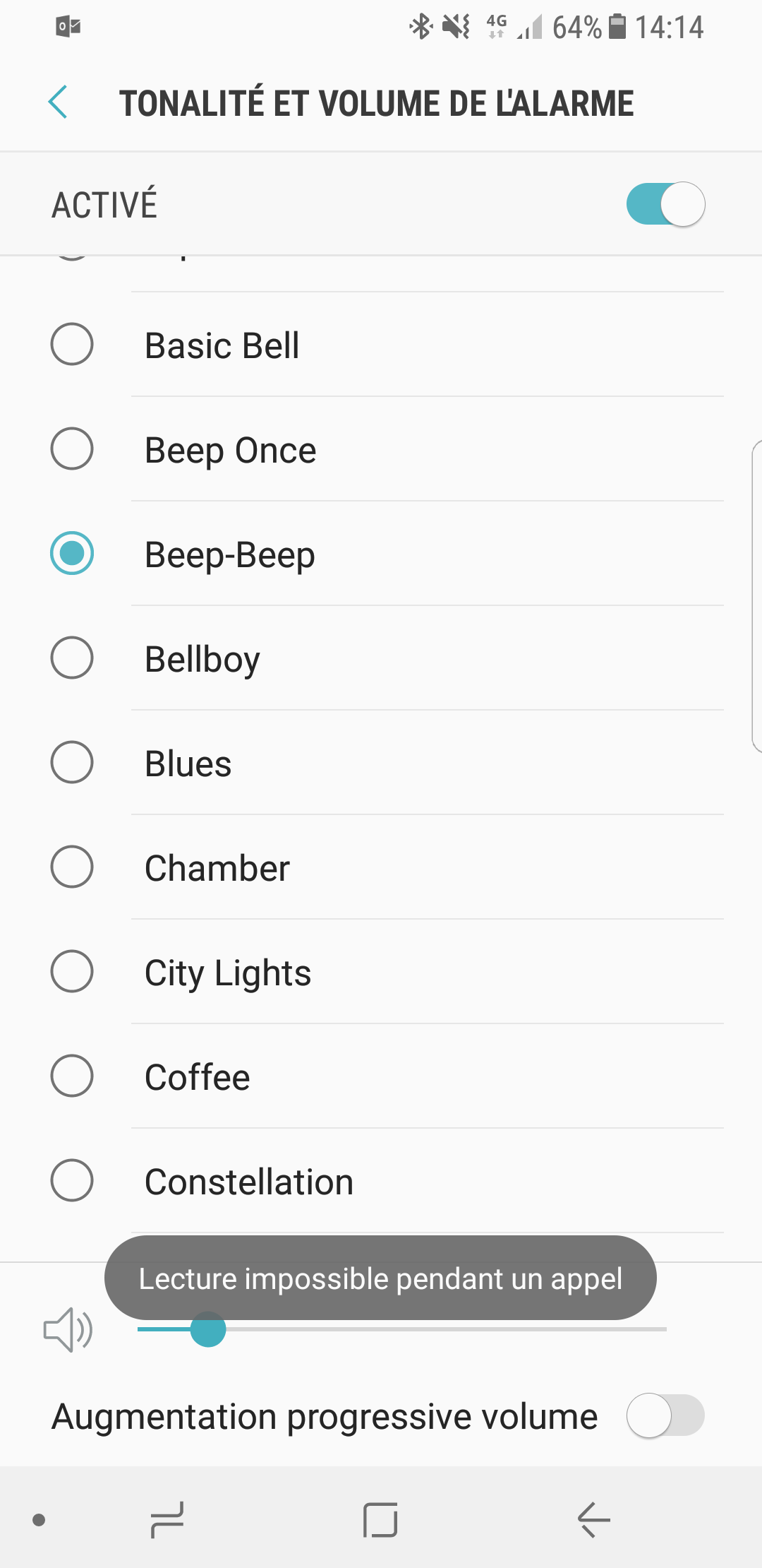 Android volume sonnerie progressif