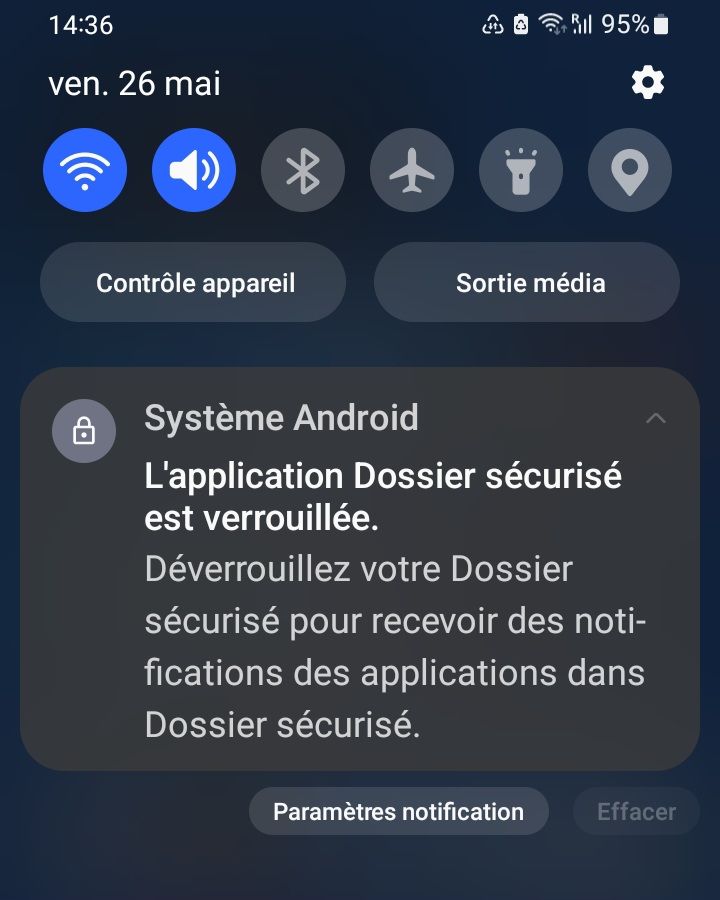 Résolu A13 5G Notification Dossier Sécurisé écran accueil Samsung
