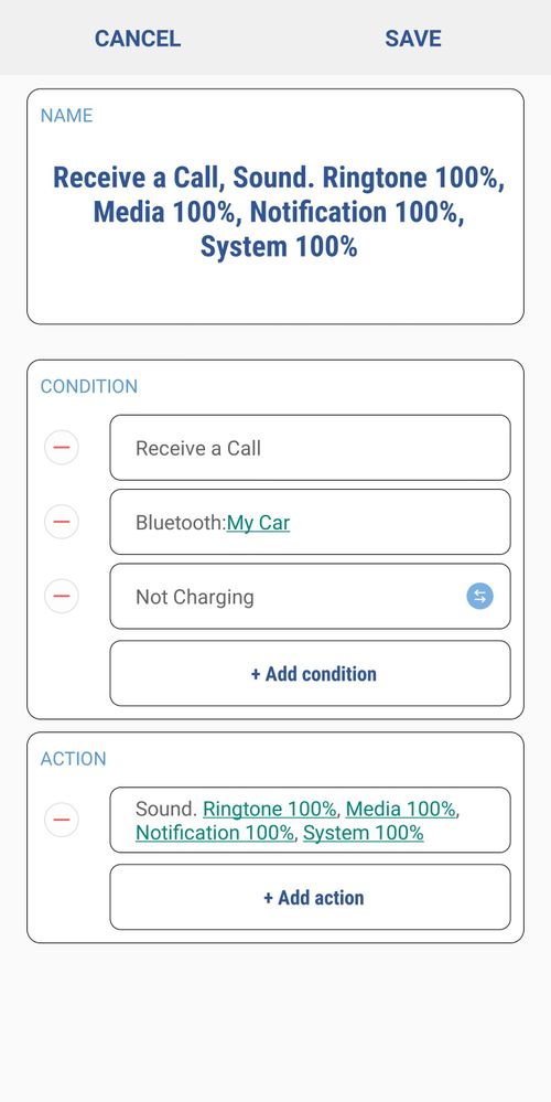 Example: when my phone connects to my car, get a call, or is no longer charging it will turn all sound to 100%