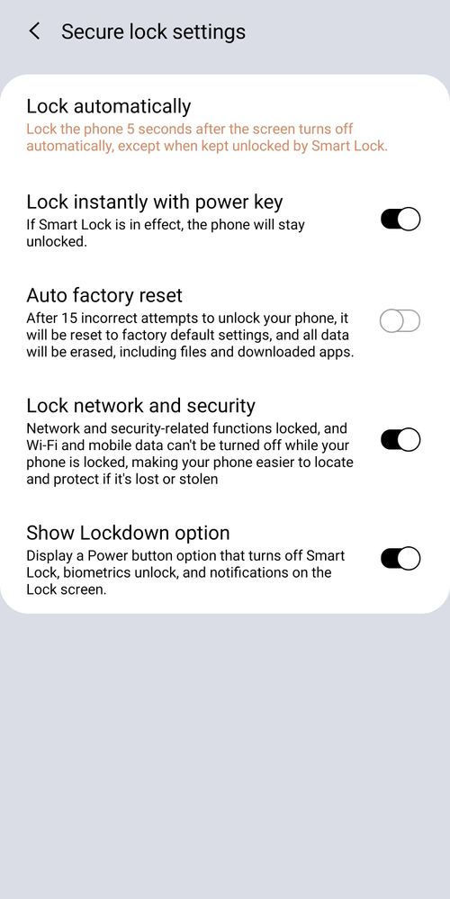 Secure lock settings example