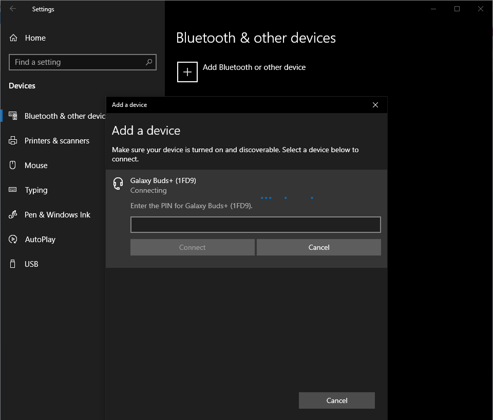 Galaxy Buds Plus require a pin to pair with Windows 10 PC
