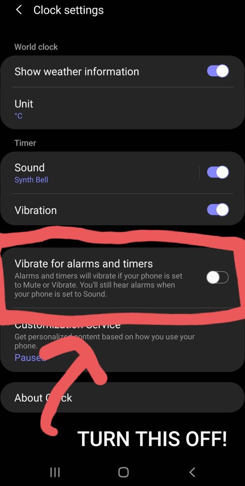 Disable this Vibrate for alarms and timers option to allow timer to sound even if phones on silent or vibrate.
