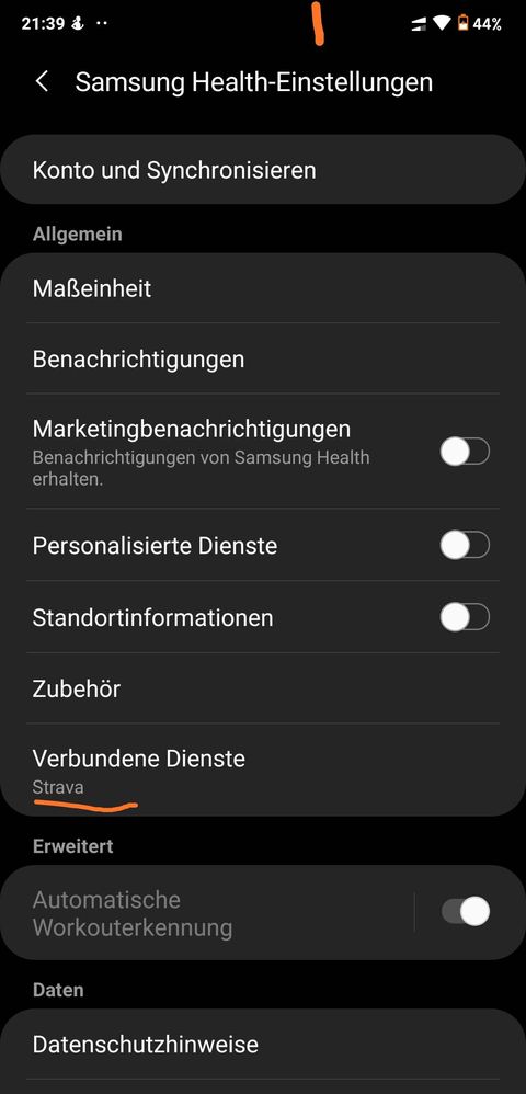 Samsung Health App is connected with my Starva Acc