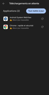MAJ impossible de Chrome et Android System WebView les 1ères minutes après le redémarrage.