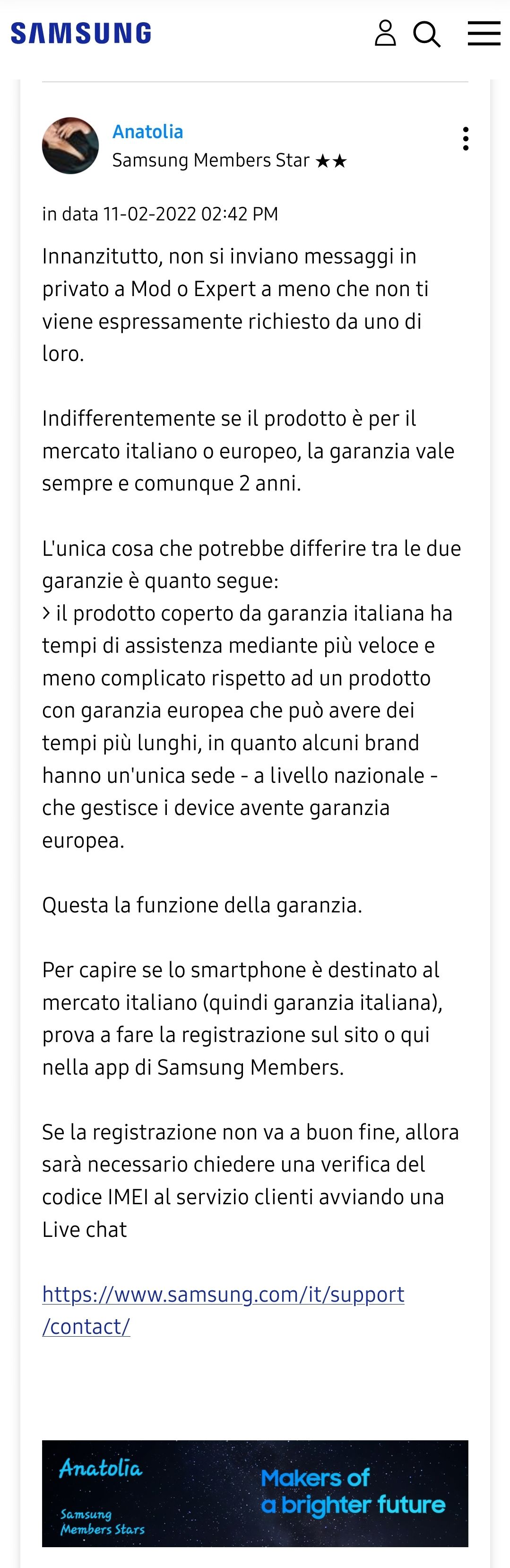 Provenienza smartphone Europa o Italia e relativa garanzia - Samsung  Community