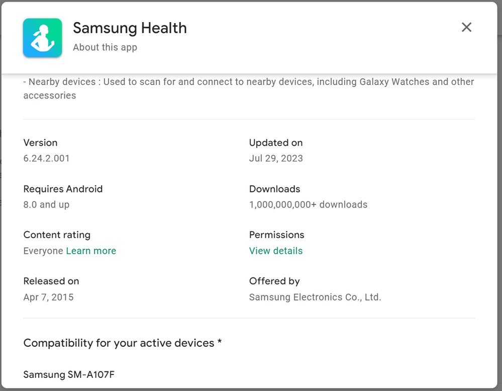Samsung Health July 29 2023 version