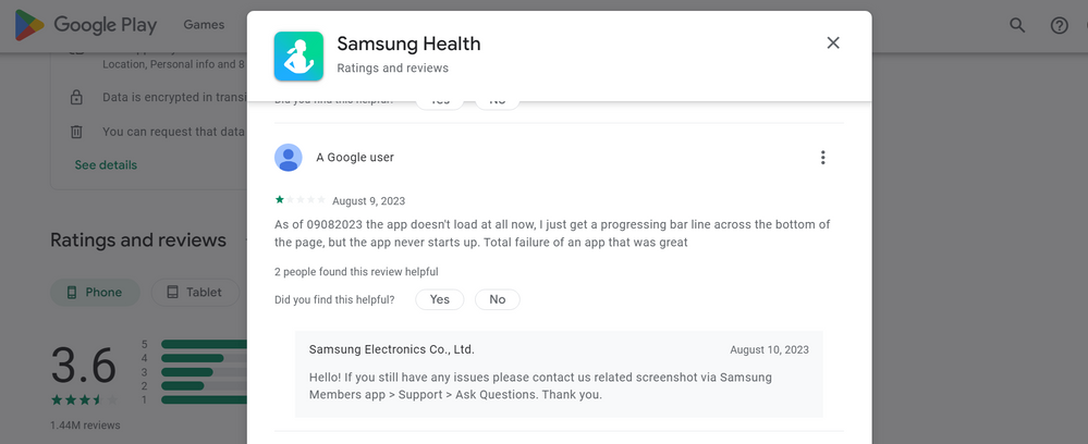 Samsung Health Google Review