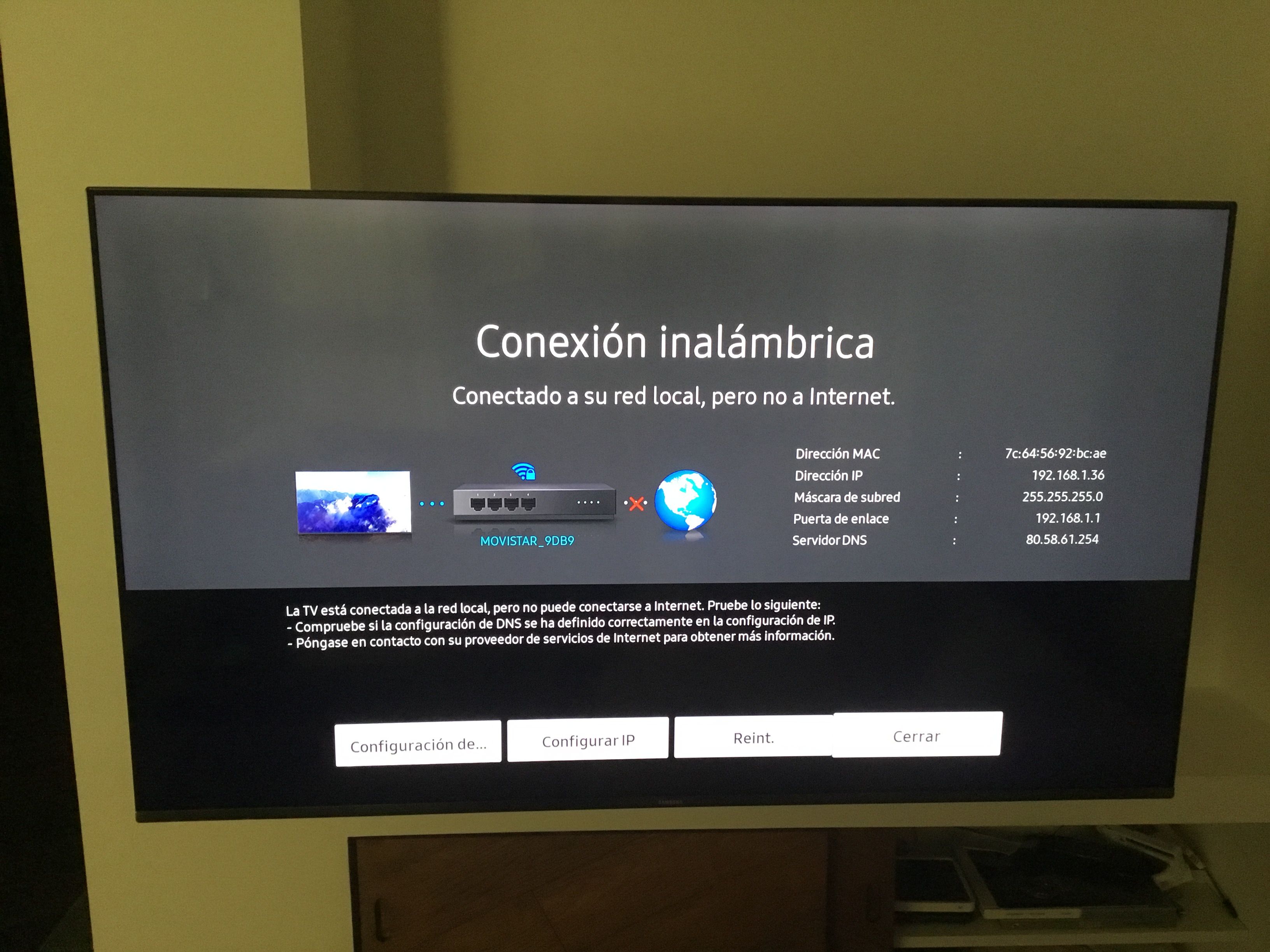 Televisor conectado a la red local pero no a internet - Samsung Community