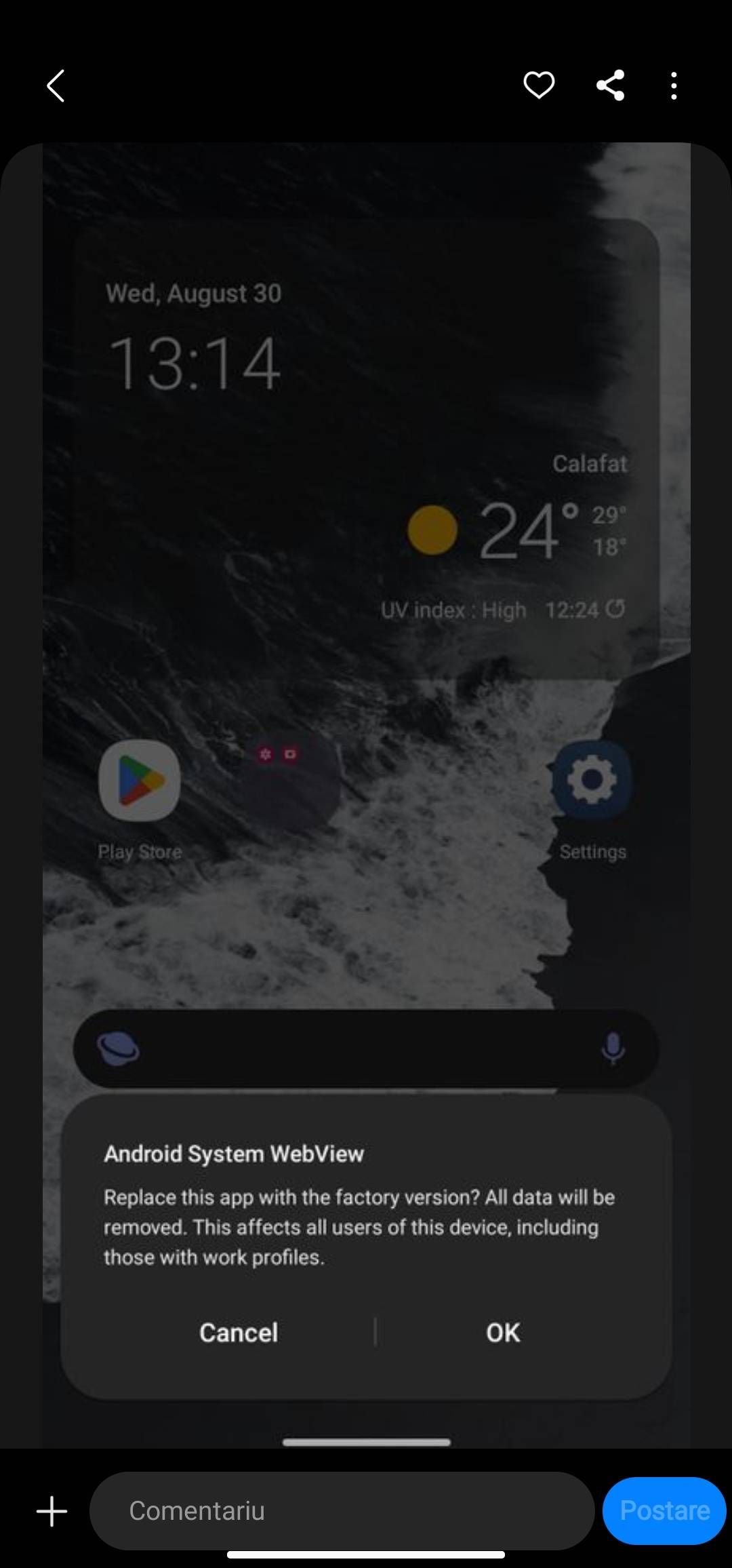Crash Aplicatii WebView Samsung Community