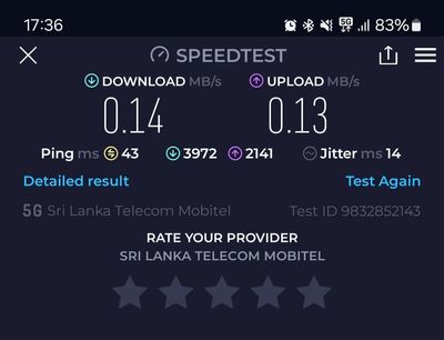 Ookla Speed Monitor speed result on 5G