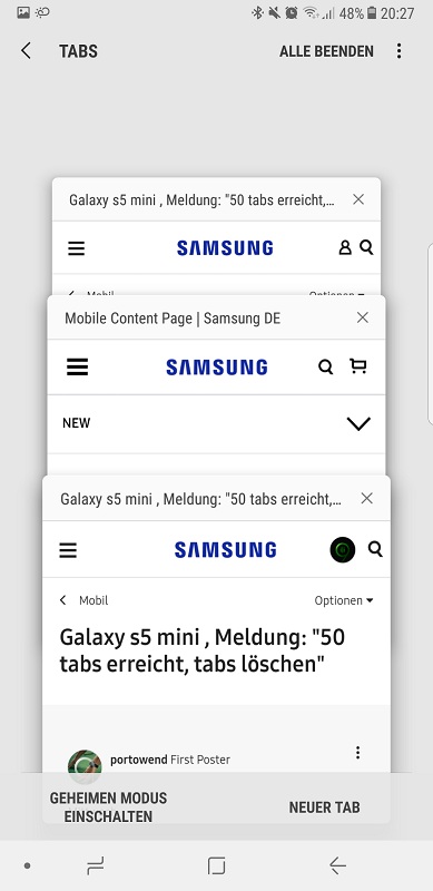 Galaxy s5 mini , Meldung: "50 tabs erreicht, tabs löschen" - Samsung  Community