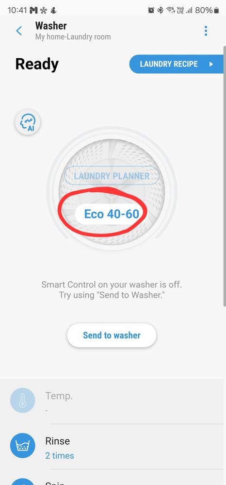 Notice the name of washing program
