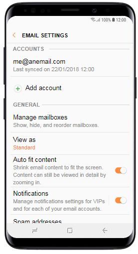 how to sync samsung phone to email