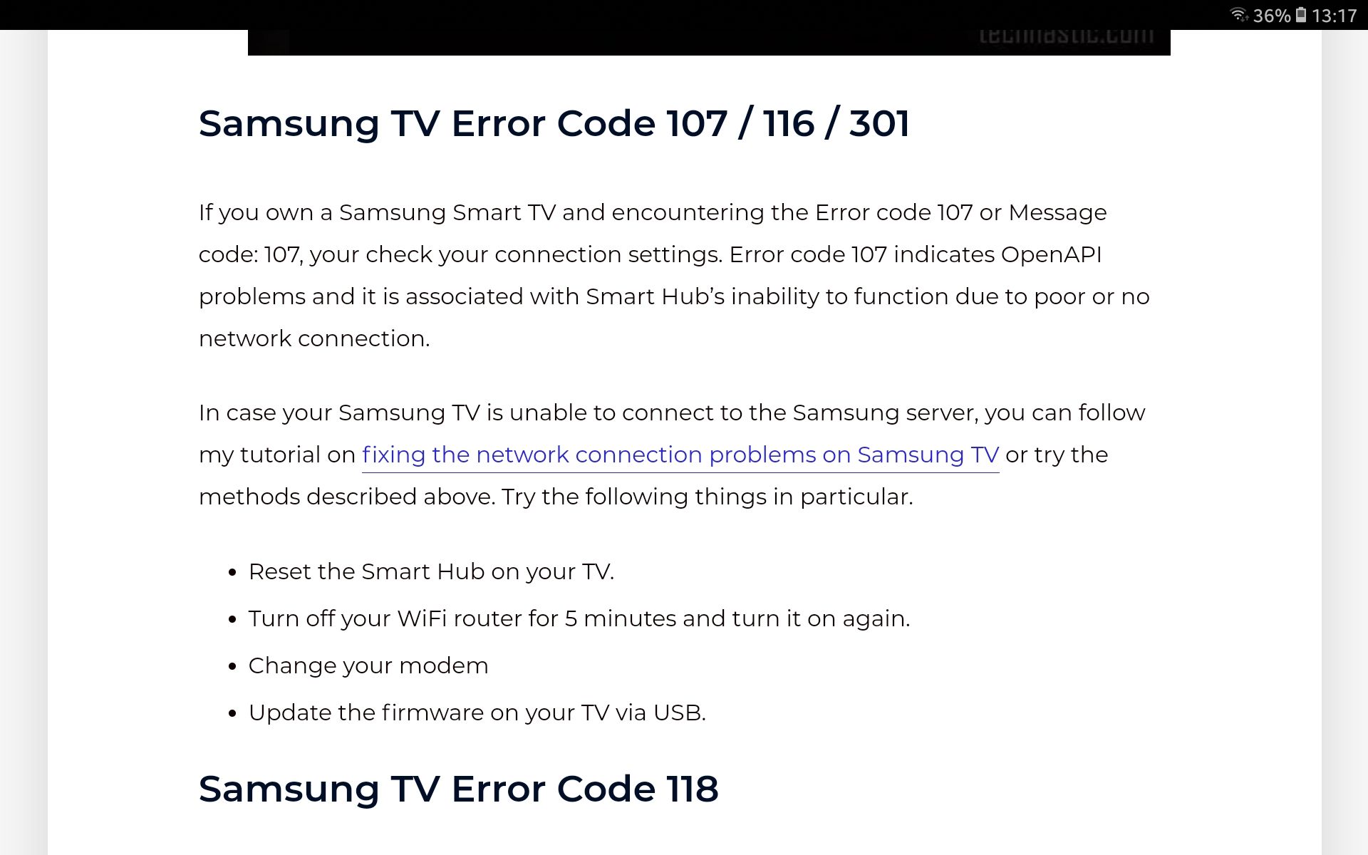 Samsung TV instabile Internetverbindung beim Download der AGBs und