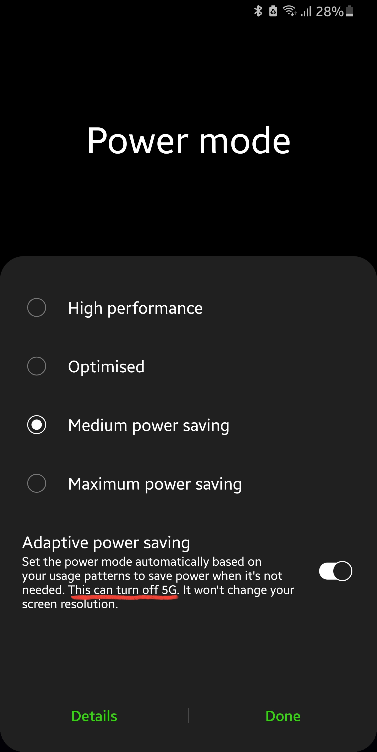 Adaptive Power Saving mode turns off 5G? - Samsung Community