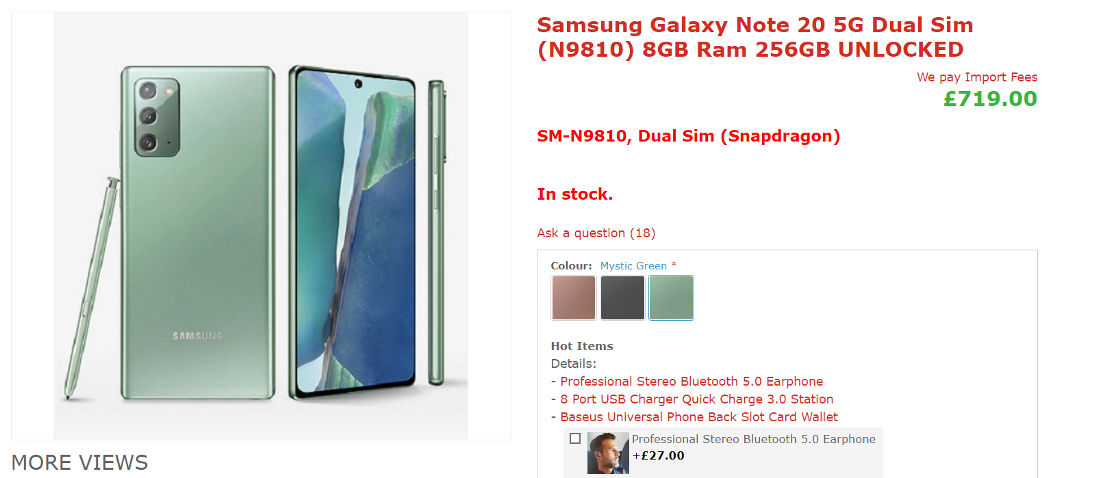 Samsung Galaxy Note20 Ultra 5G 512GB SM-N9860 Snapdragon Dual SIM UNLOCKED