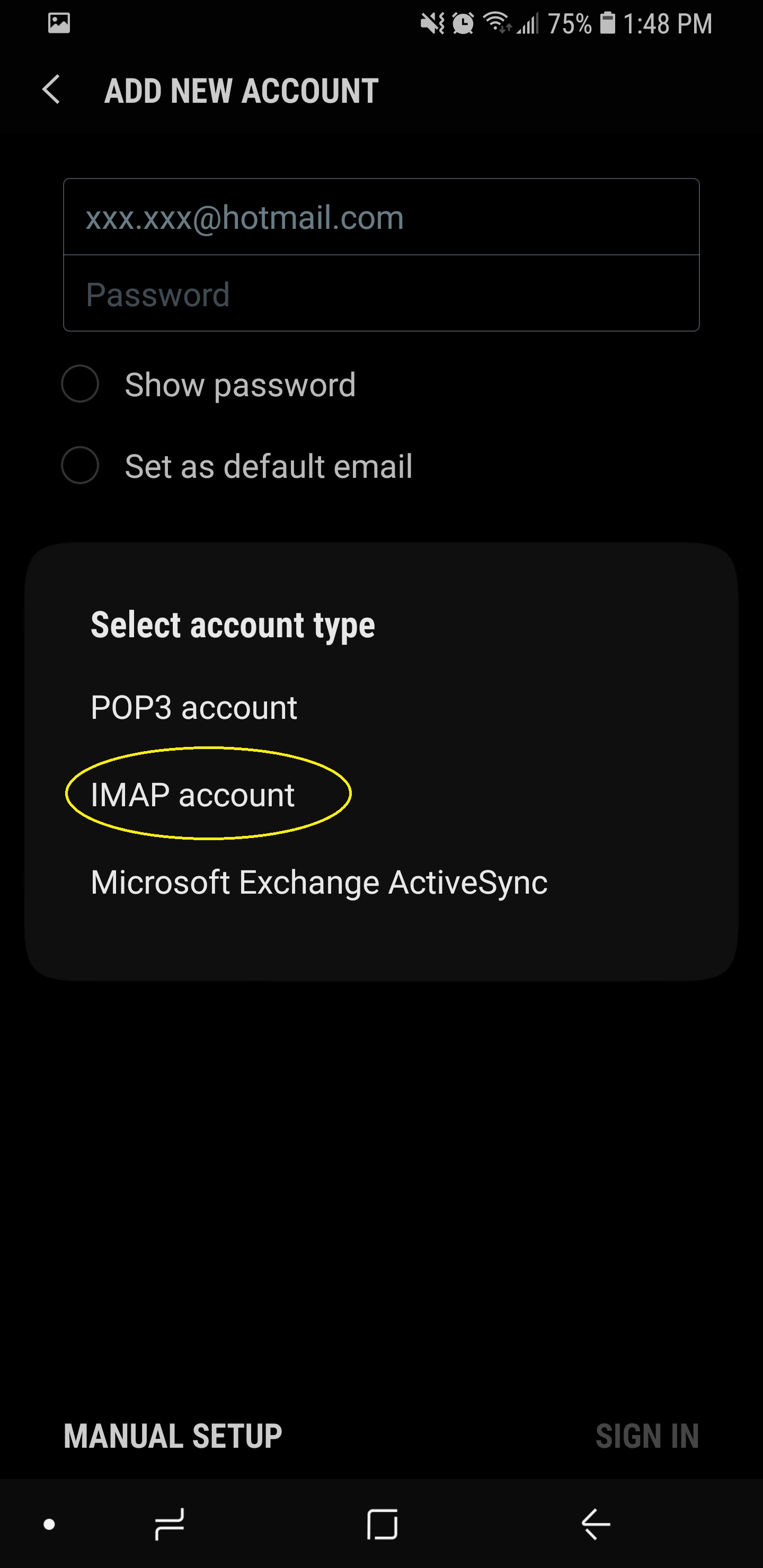Solved: hotmail server settings on galaxy s7 - unable to send emails or