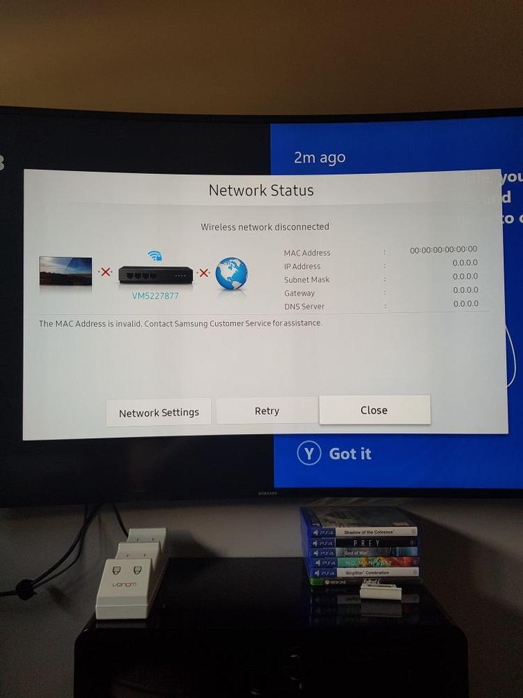 Invalid mac address once tv is turned back on from being off - Samsung  Community