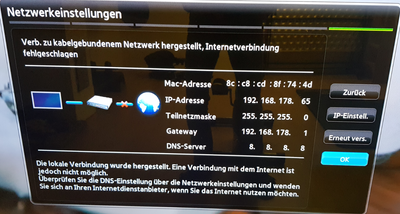 Kein Internet trotz LAN Verbindung und IP Adresse UE46D6500 - Samsung  Community