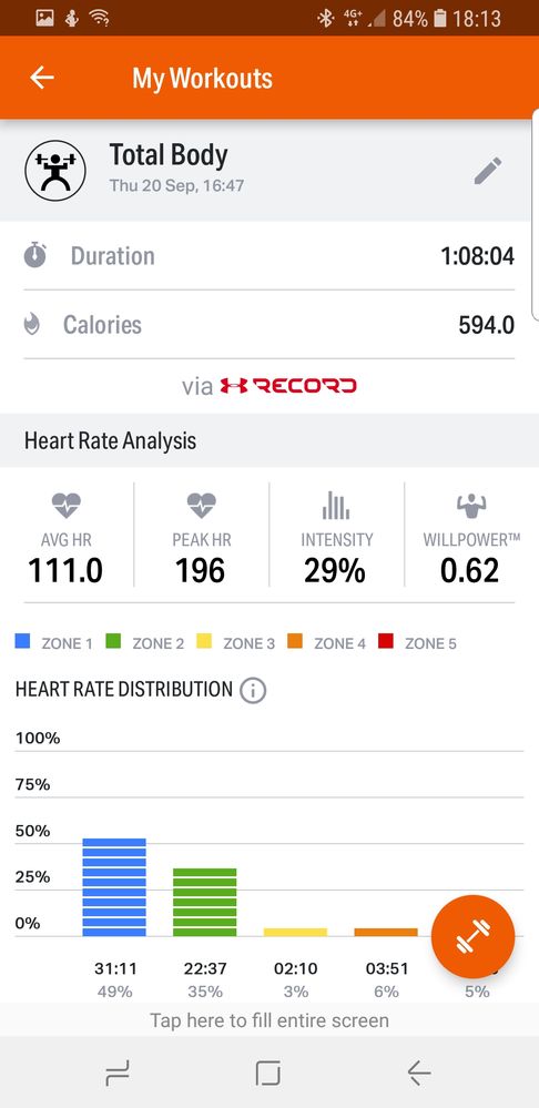 UA Record workout on Galaxy Watch