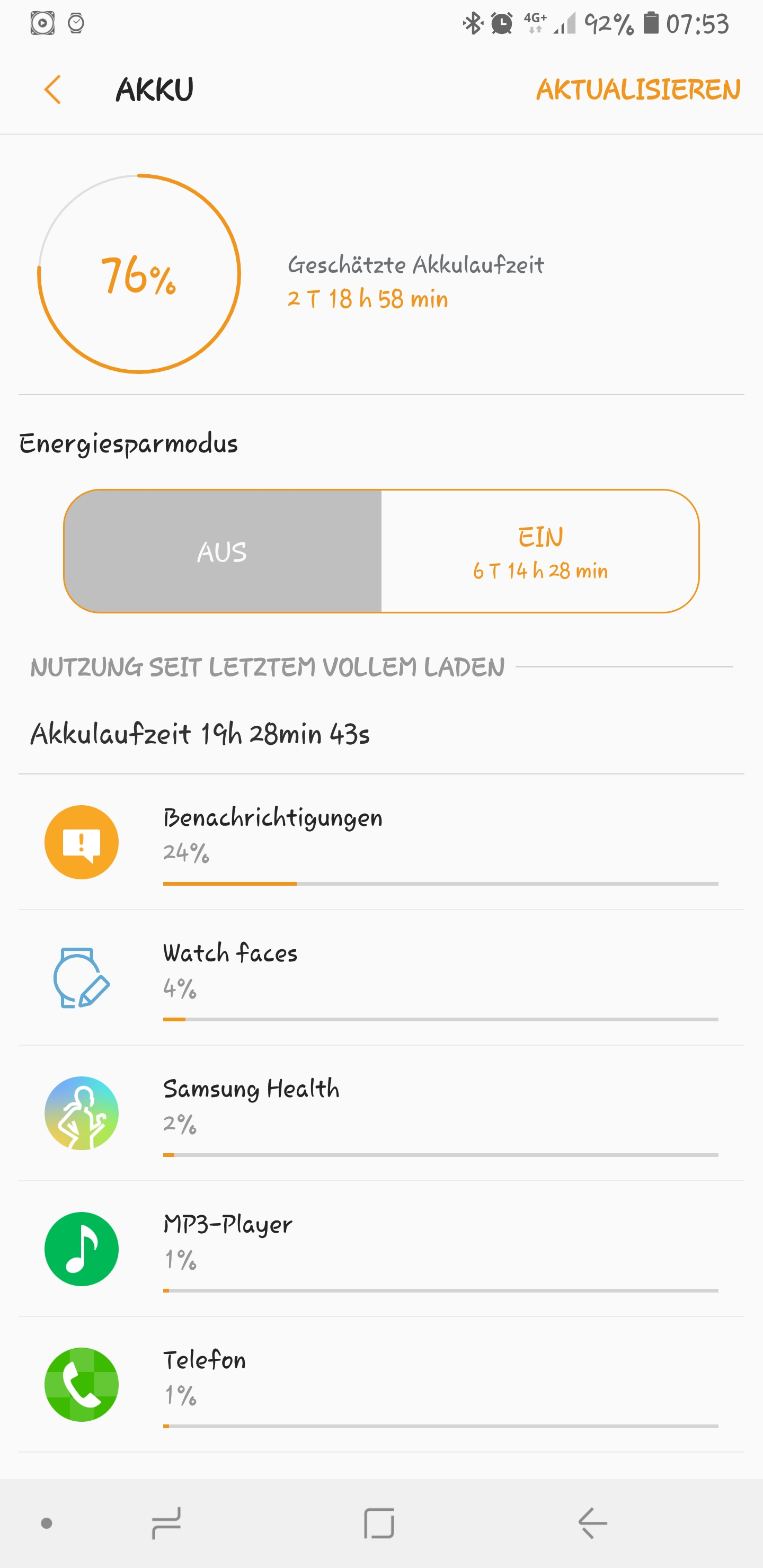 Gelöst Samsung Gear S3 / Gear Sport Akku entlädt sich plötzlich sehr