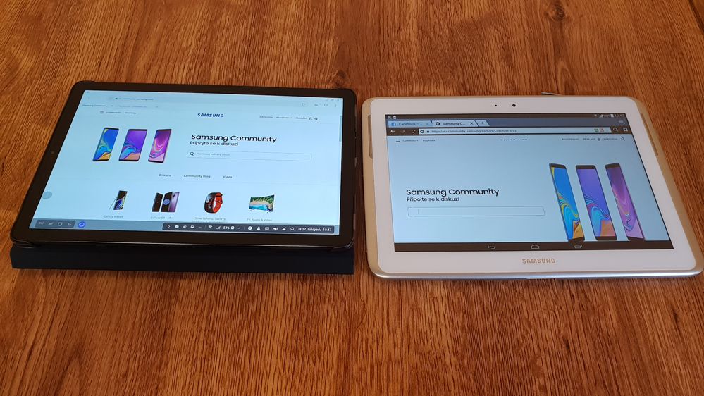Zobrazení stejné stránky v režimu PC na Galaxy Tab S4 a mém Galaxy Note 10.1  - rozdíl je podstatný