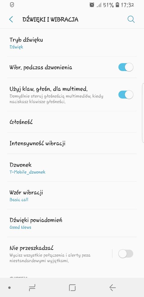 Ustawienia - Dźwięki i wibracje